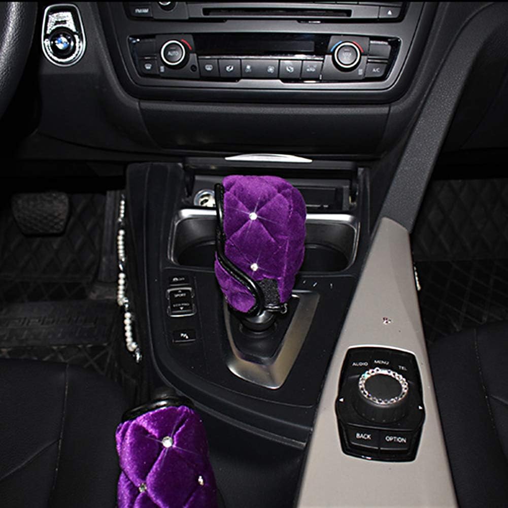 eing Plush Handbrake Cover Gear Shift Cover Seat Belt Cover 3 PCS/Set Car Interior Set Accessories Decor,Purple