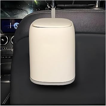 Car Trash Can Bin with Lid, Leakproof Cute Cartoon Style Hanging Car Flip Lid Trash Can, Detachable Garbage Bin Organizer Storage for Car Truck SUV Sedan, Car Accessories White
