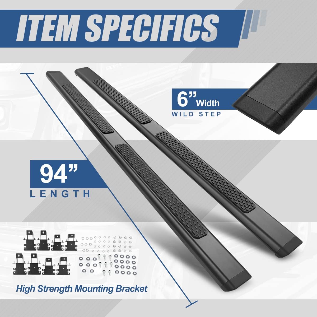 Auto Dynasty 6 Inches Factory Style Tubular Side Step Nerf Bars Running Boards with Mounting Brackets Compatible with Jeep Gladiator JT 4-Door 2020-2024, Extruded Aluminum, Black Powdercoated