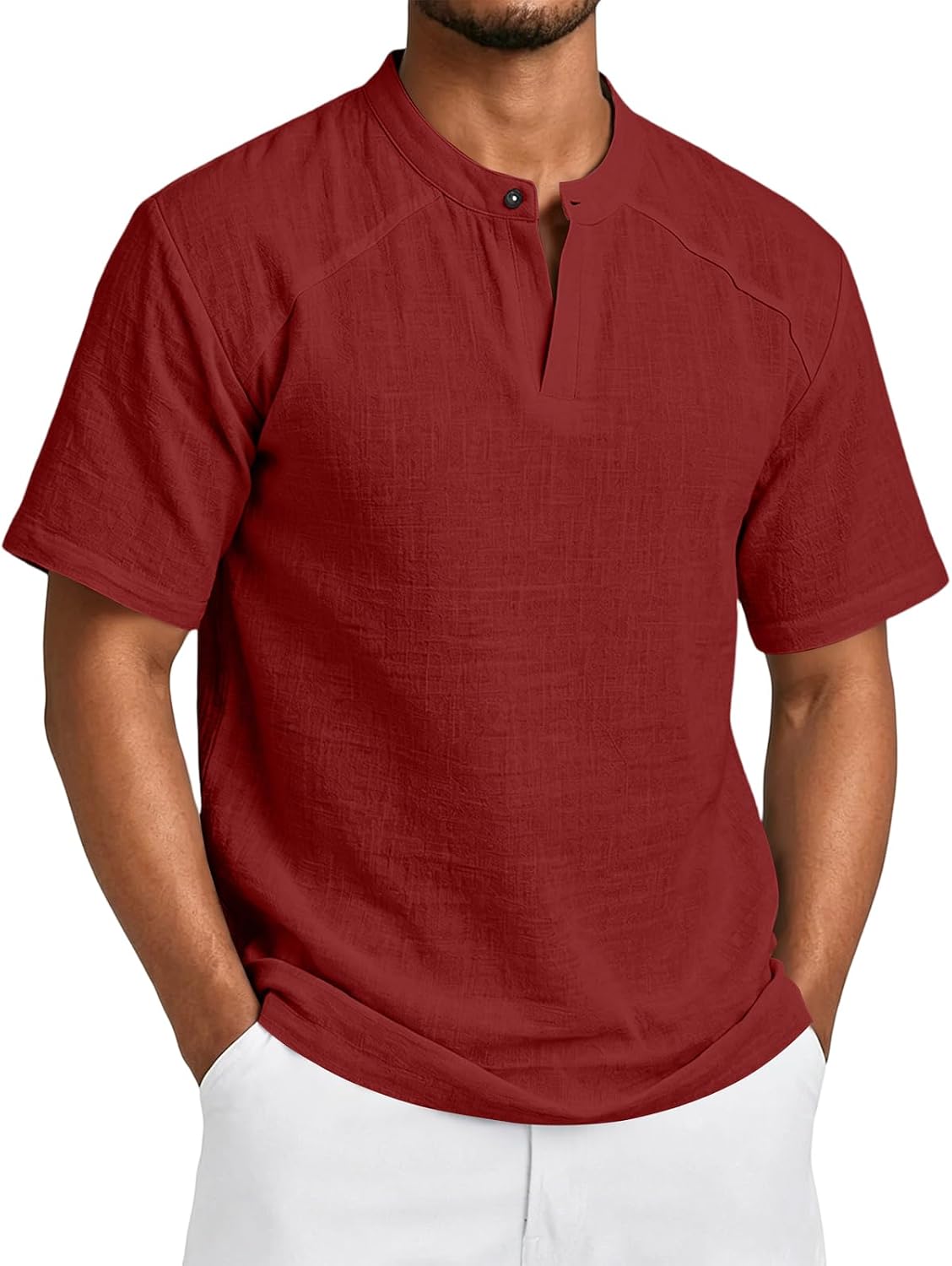 Linen Shirts for Men Short Sleeve Button Raglan Loose Breathable Lightweight Casual Summer Beach Tee Top