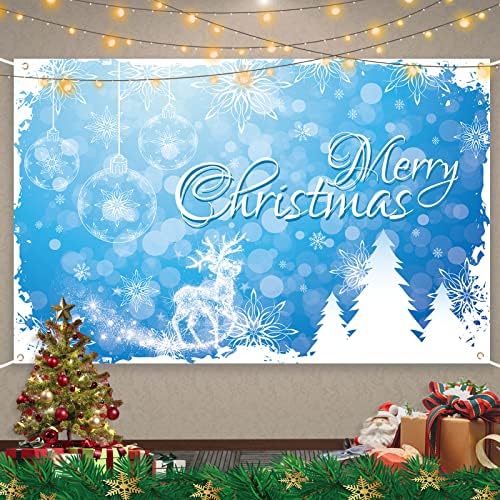 Merry Christmas Banner, Extra Large Red Christmas Decorations Fabric with Santa Snowman Xmas Tree Hanging Backdrop Sign for Outdoor Indoor Wall Yard Photo Booth Background Xmas Party Decor Supplies