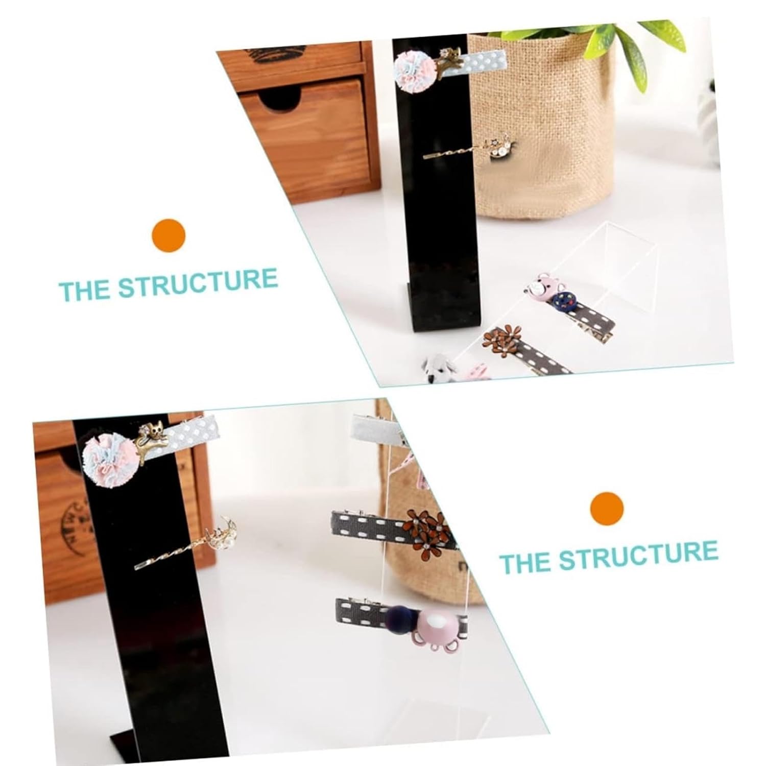 4 Pcs L Shaped Acrylic Hair Clip Display Stand, Hair Clip Organizer, Black