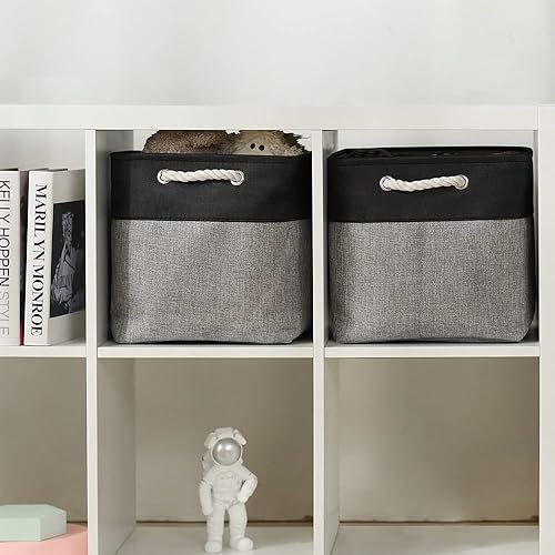 Vista 198 de Caja de almacenamiento para estantes, paquete de 6 canastas pequeñas de tela para organizar, cubos de almacenamiento plegables con asas para Blanco