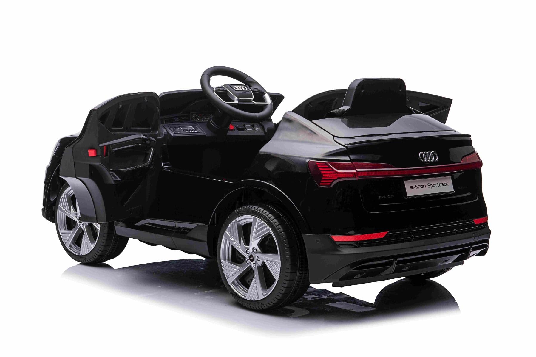 Samochód elektryczny dla dzieci, 12 V, Audi E-tron Sportback, czarny, samochód elektryczny 2,4 GHz, pilot zdalnego sterowania, USB/AUX/MP3, bateria litowa, oświetlenie LED, silnik 2 x 25