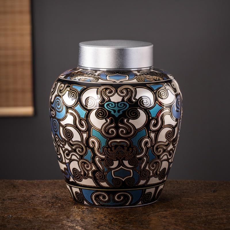 Juego De Té Lata de té de cerámica china, tarro de almacenamiento retro sellado for el hogar, tarro de almacenamiento de alimentos de cerámica, organización de alimentos Tarro Para Guardar Té(A)