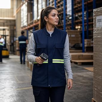 Çok Cepli Reflektörlü İş Yeleği lacivert gabardin kumaşı ile şantiye ve lojistik operasyonlarında gece görünürlüğü sunarak alet taşıma sorununu çözen unisex yelek