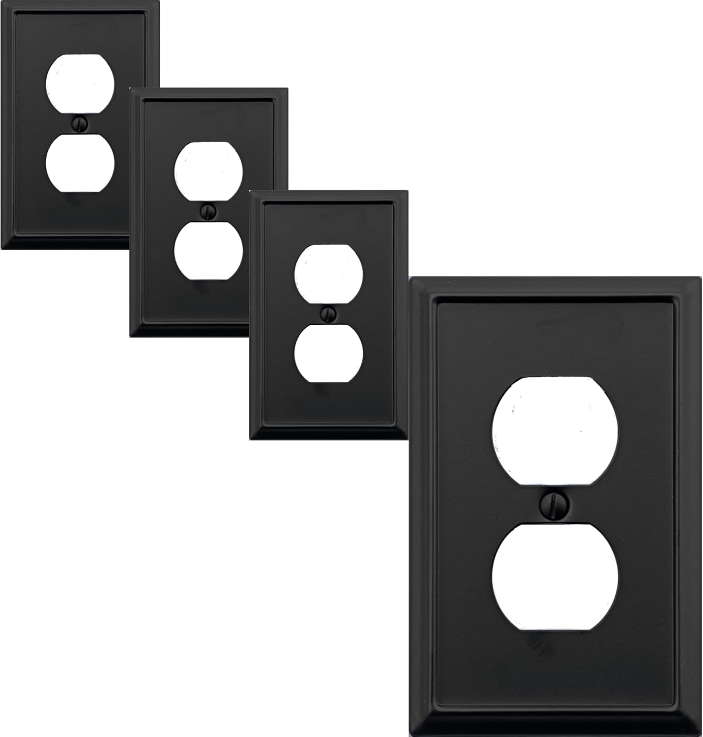 DecorativeWallPlates Aria Black Metal Duplex Outlet Cover Plates 4-Pack - 1-Gang Receptacle Wallplates, Durable Easy Install
