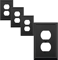 DecorativeWallPlates Aria Black Metal Duplex Outlet Cover Plates 4-Pack - 1-Gang Receptacle Wallplates, Durable Easy Install