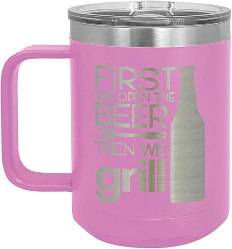 Taza de café con tapa superior deslizante de 15 onzas, taza de café de viaje aislada, idea de regalo para barbacoa y parrilla para hombres que