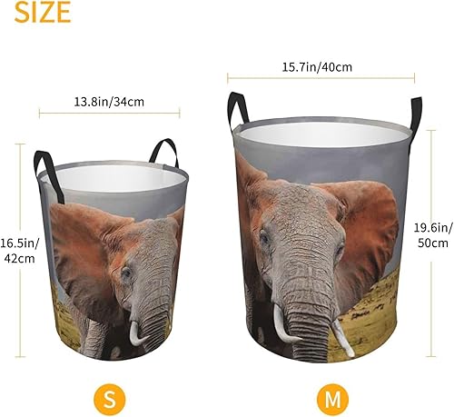 Miniatura 5 de Elefante impreso cesta de lavandería con asa cesta de lavandería impermeable circular cesta organizador para cuarto de baño dormitorio dormitorio