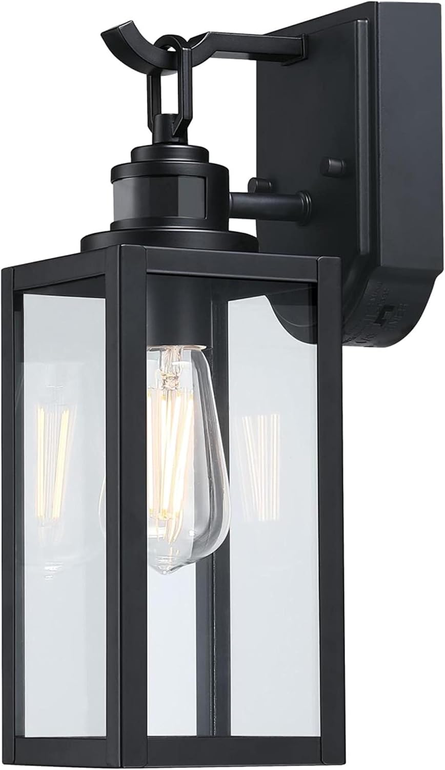 Westinghouse 6122600 Victoria Traditional One Light Outdoor Wall Fixture with Motion Sensor, Matte Black Finish, Clear Glass