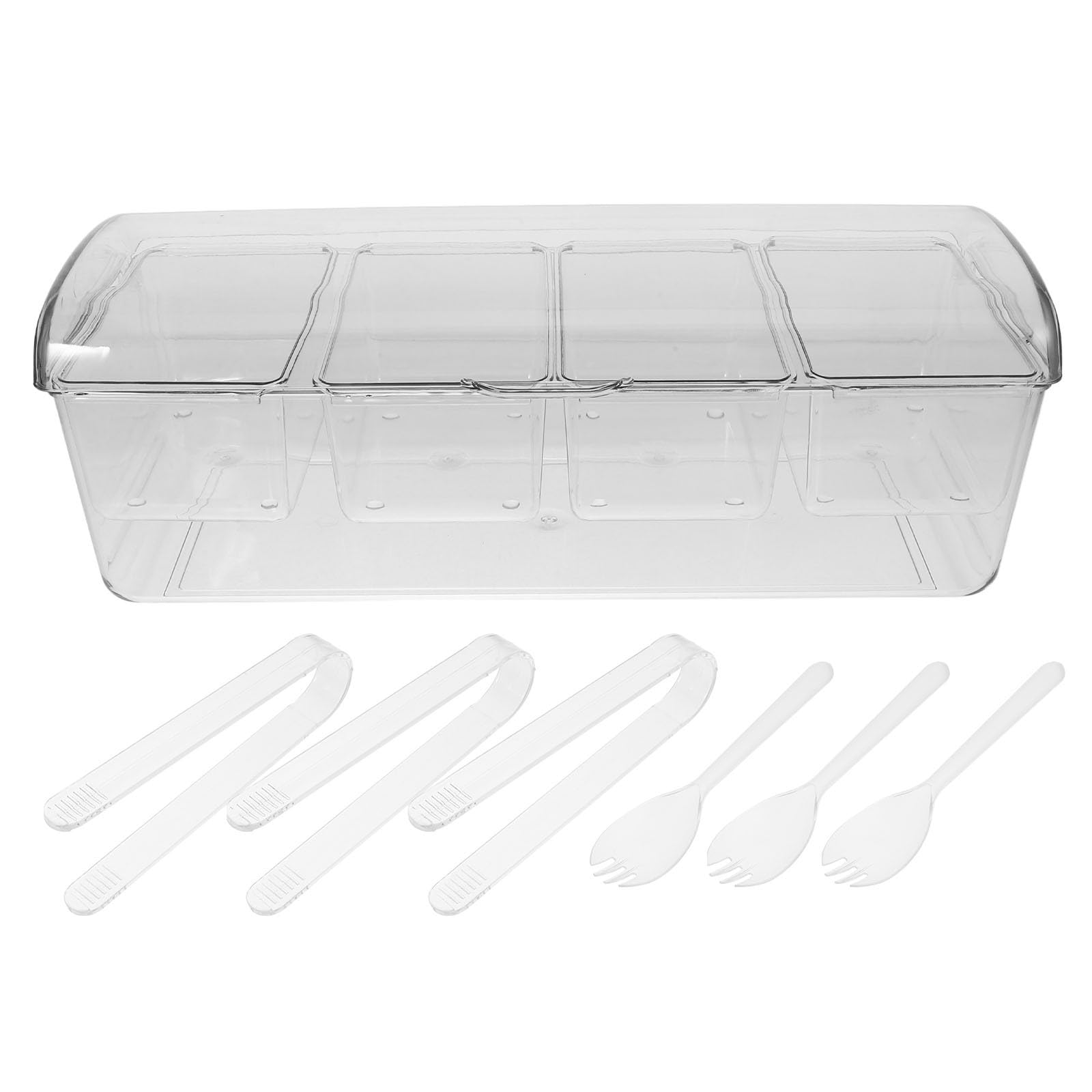 Happyyami Contenitore con Coperchio per Insalata Trasparente Refrigerato Set Compatto con 4 Scomparti, Vassoio Portacondimenti Multifunzionale per Picnic, Feste e Riunioni Familiari