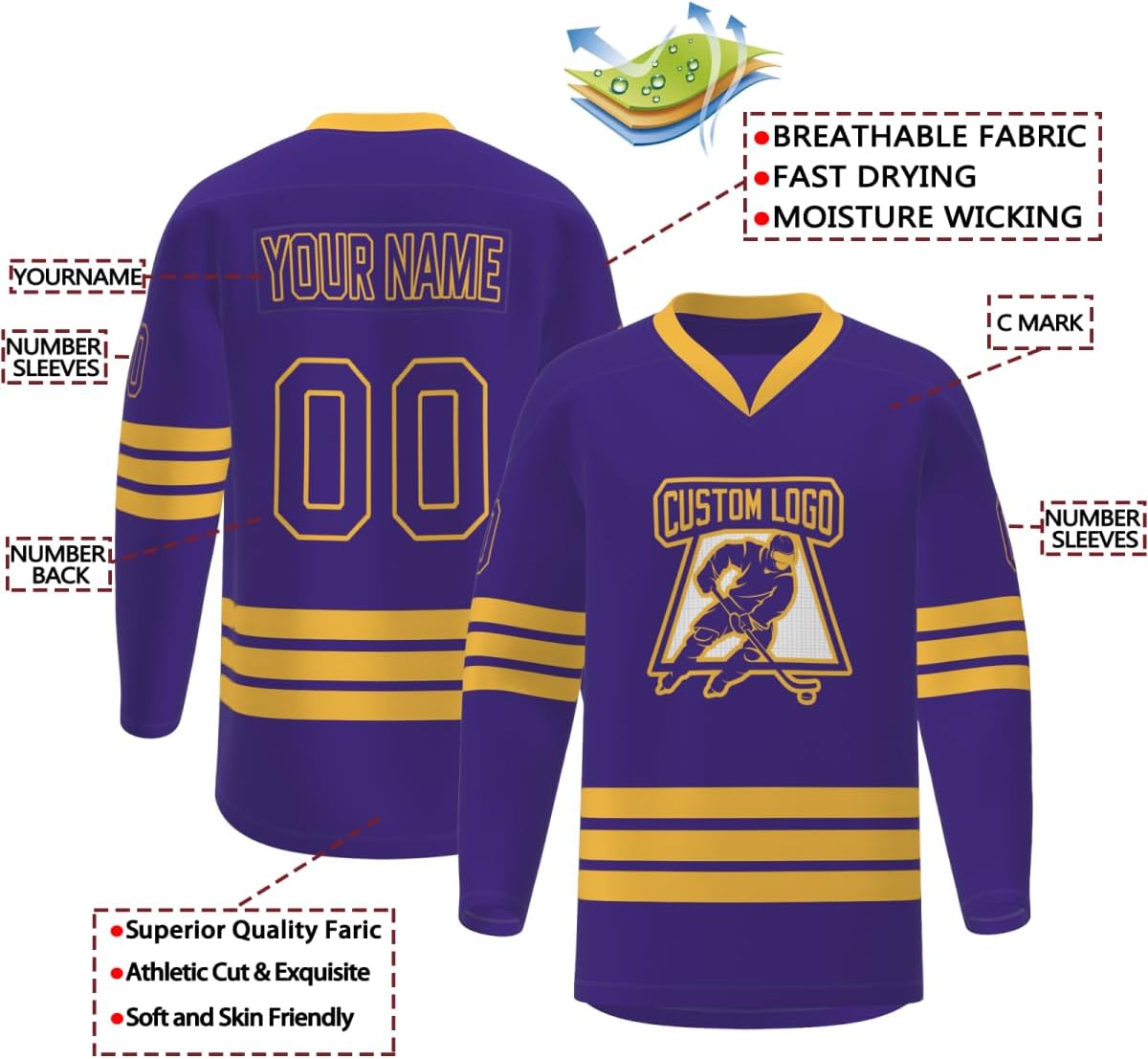 Custom Hockey Jersey Hockey Practice Jerseys Stitched/Printed Name Number,Personanlized Sports Uniform for Men/Youth/Women - Image 2