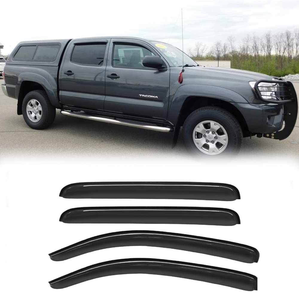 94056 Side Window Wind Deflector,4pc Outside Mount Style Shade Sun Rain Guards Set,Nice Window Visor fit for 2005-2015 Toyota Tacoma Double/Crew Cab with 4 Full Size Doors