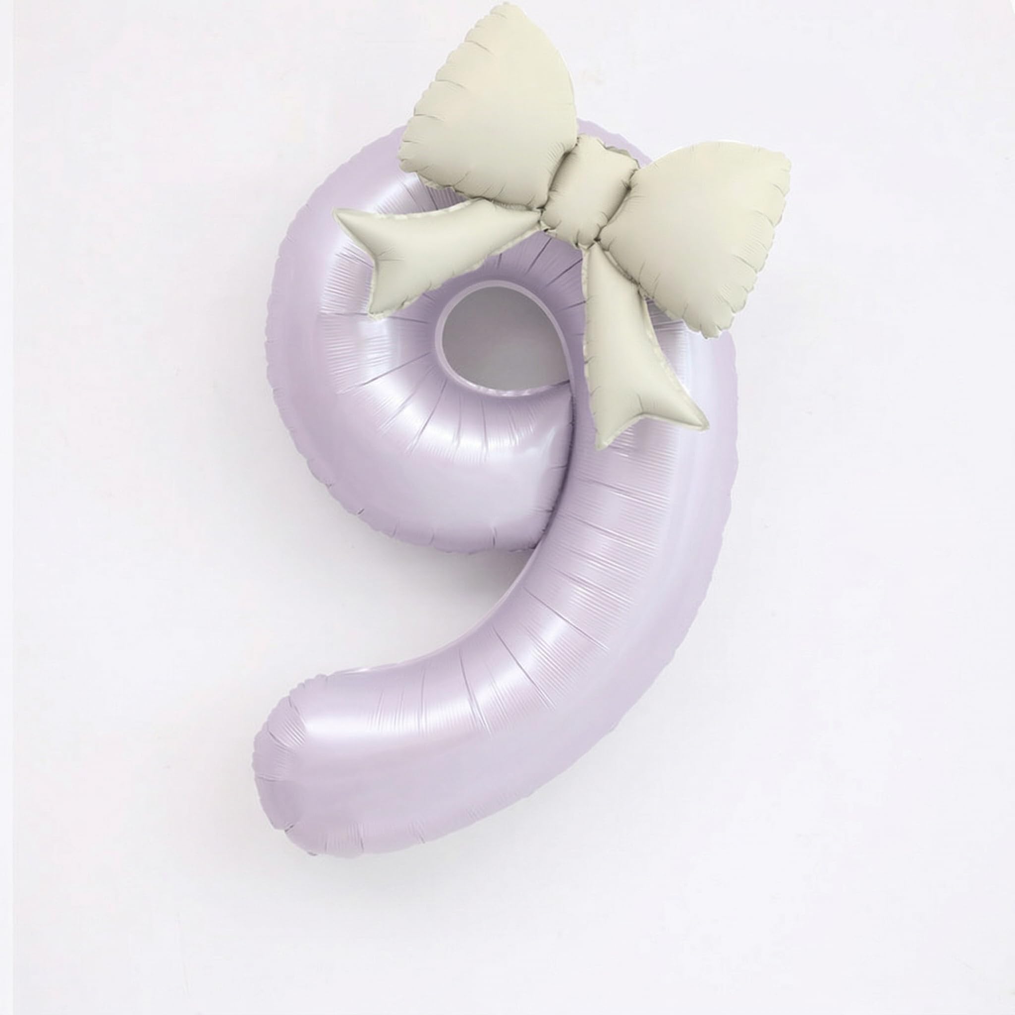 Number 9 Balloon, 40 Inch Purple Foil Number Balloon with 21 Inch off-white Bow Balloon and Glue Dots, Giant Birthday Number Balloons for Girls' Party Decorations