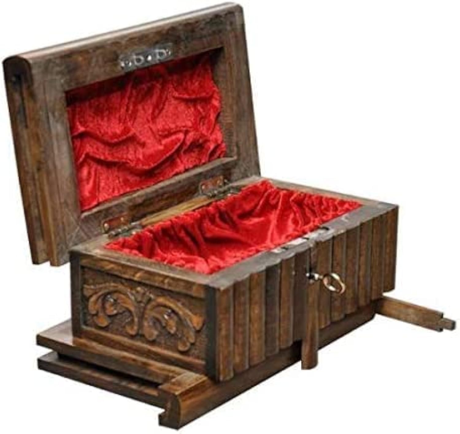 Boîte à Bijoux Secrète en Noyer en Bois Massif - Boîte Magique à Compartiment Secret avec Clé Cachée Fabriquée à la Main