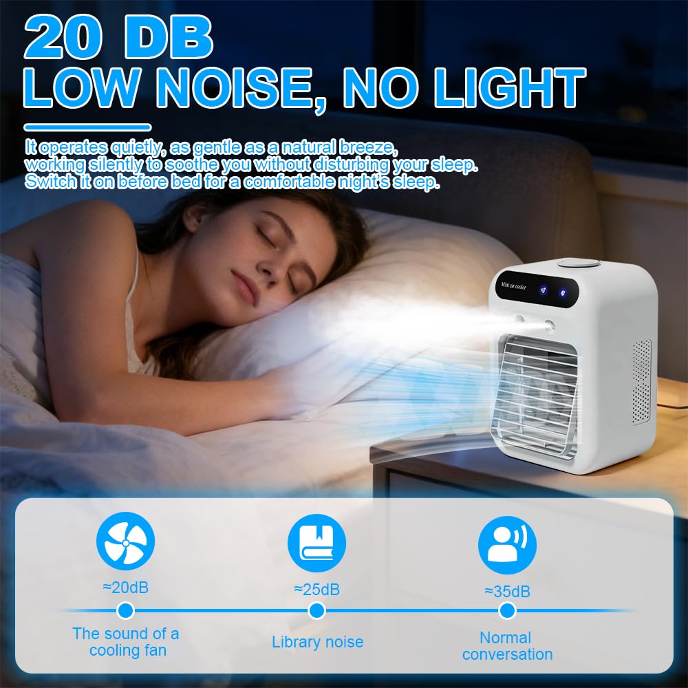 Tragbare Klimaanlage, SGZIOO Mini Luftkühler, Mini Tragbarer Kühler, Klimageräte 500ml Wassertank, Kühlnebel, 4 in 1 Raumkühler, Kühlventilator für Zuhause, Schlafzimmer, Büro und Reisen