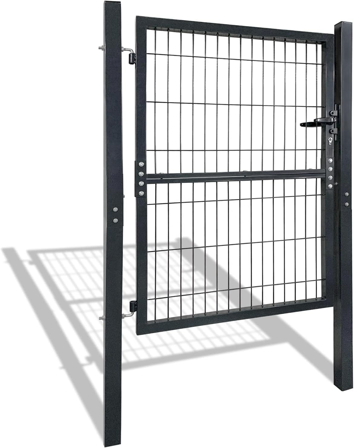 NAIZY Metall Gartentor robust Gartentür langlebig Zauntor Verzinkt Einzel Wellengitter Zauntür Anthrazit inkl. Türpfosten Kunststoffgriffe und Einsteckschloss, 125x100cm