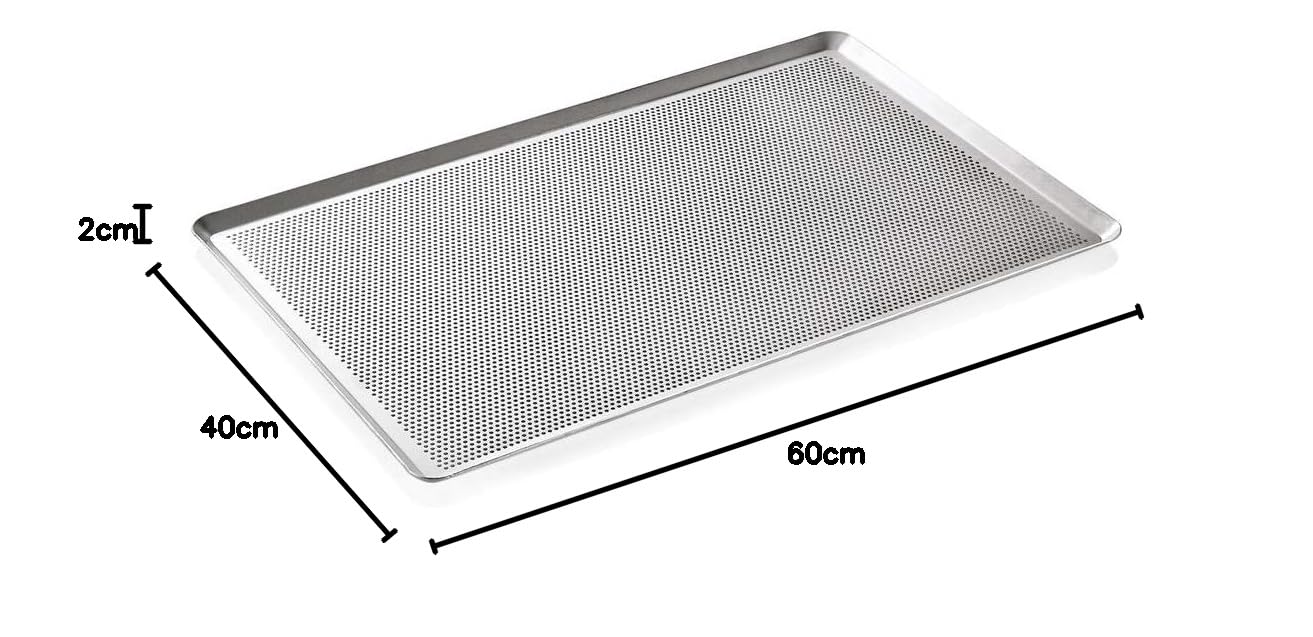WAS 6816 600 Aluminium Backblech, 3mm Perforierung, Schräg Zulaufende Kanten, 60cm Länge, 40cm Breite, 2cm Höhe
