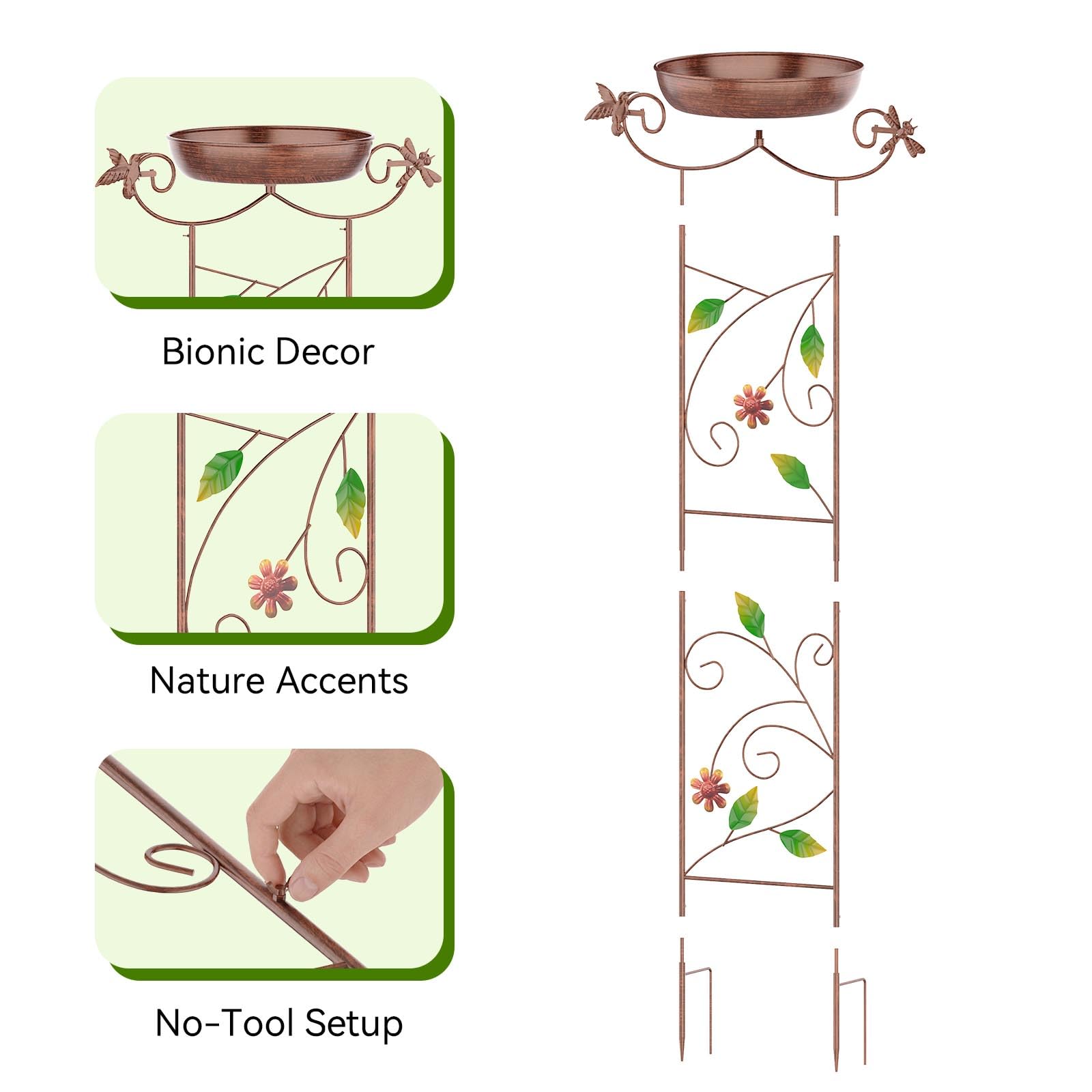 CADUKE Lote de 2 bebederos para pájaros con Enrejado para jardín, bebederos de Metal de 103 cm de Altura con Motivos de colibríes, bebederos Decorativos con comederos para jardín, Patio y césped
