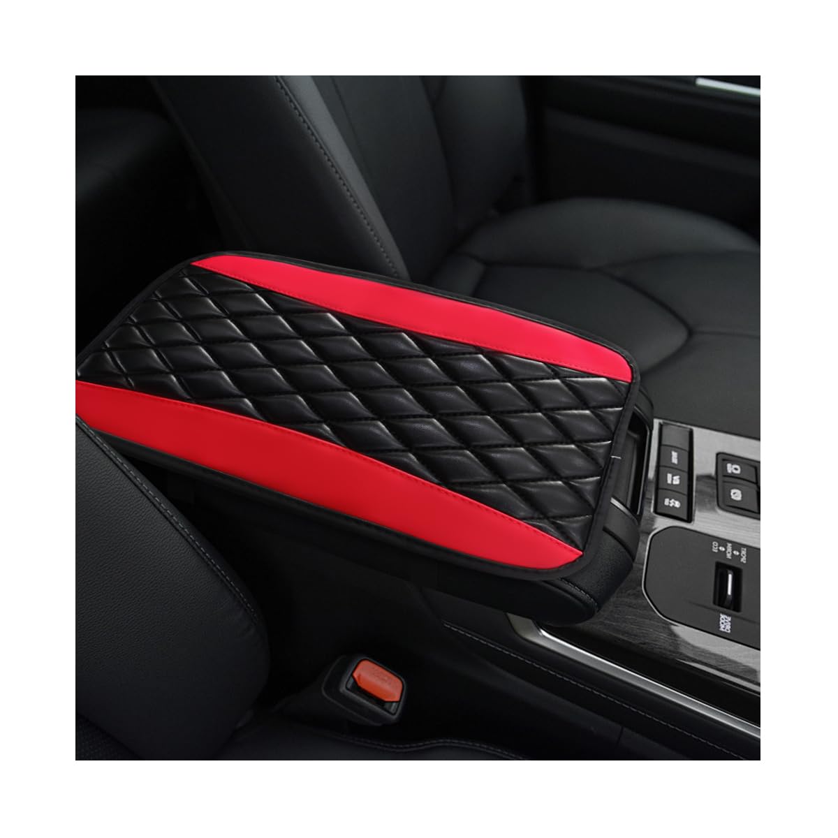 Photo 1 of KVAEY Car Center Console Cushion Pad, 12.6 × 7.48 Inches Waterproof Car Armrest Seat Box Cover, PU Leather Armrest Cover Protector for Most Vehicle, Universal Car Interior Accessories (Black+Red)