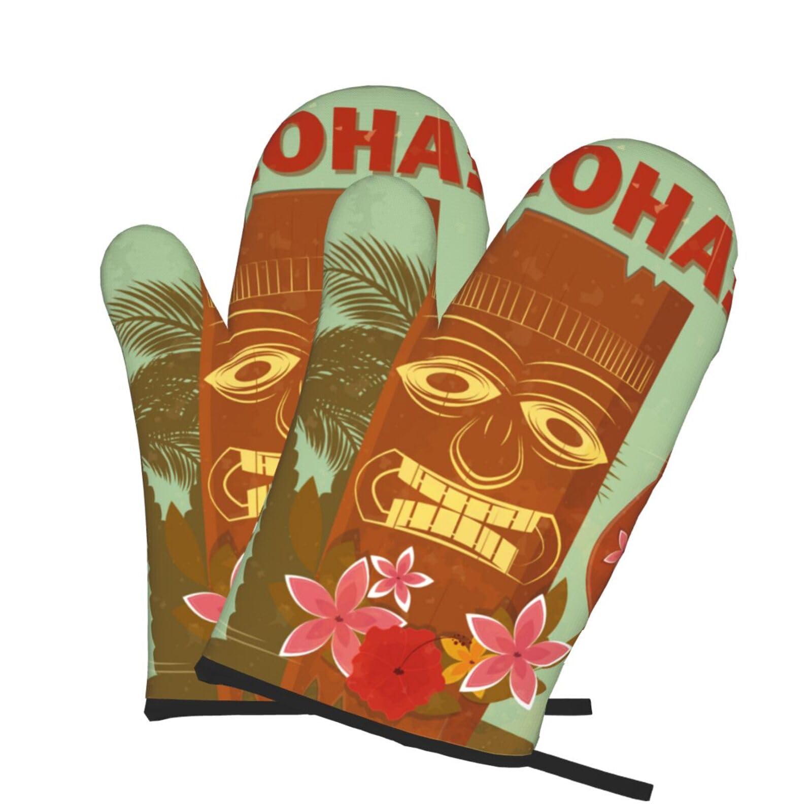 Oven Mitts Set of 2 Pcs, Hawaii Prints Heat Resistant Kitchen Gloves for Cooking Baking Grilling