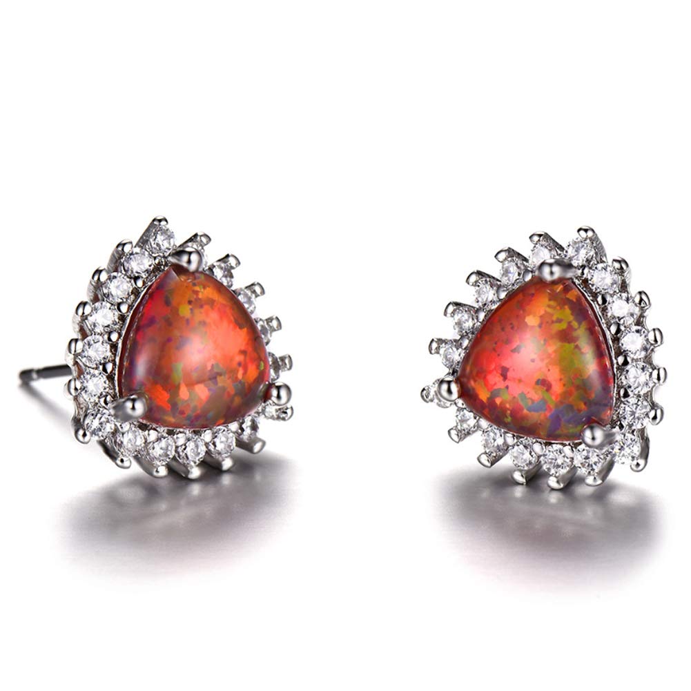 CMBSSTFC Opal-Ohrringe mit Geburtsstein Oktober, eingelegter, mit Zirkon plattierter, hypoallergener Platin-Ohrstecker, Damen-Geburtstags-Schmuckgeschenk
