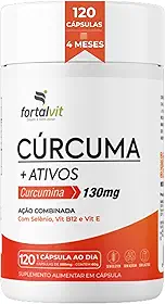 Cúrcuma 120 Cápsulas, 4 Meses de Uso, com Vitamina E, Selênio e B12, Longa Duração 2x Mais, Alto Teor Curcumina, Fortalvit