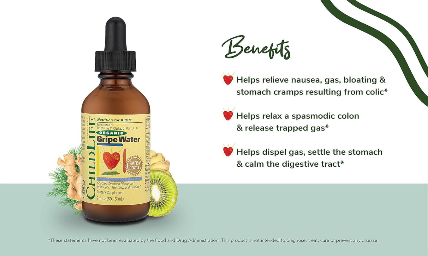 Child Life's Organic Gripe Water para bebés y recién nacidos, sin gluten, 59 ml