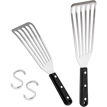 Fish Spatula, HaSteeL 2-Piece Stainless Steel Slotted Turner for Flipping, Turning, Frying & Grilling, Metal Slotted Spatulas Great for Kitchen Cooking, Riveted Handle & Dishwasher Safe