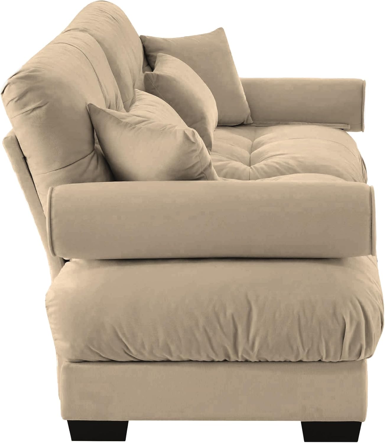 Oversized Velvet Loveseat, Camel 2-Seater Sofa with Bolster Armrests and Pillows