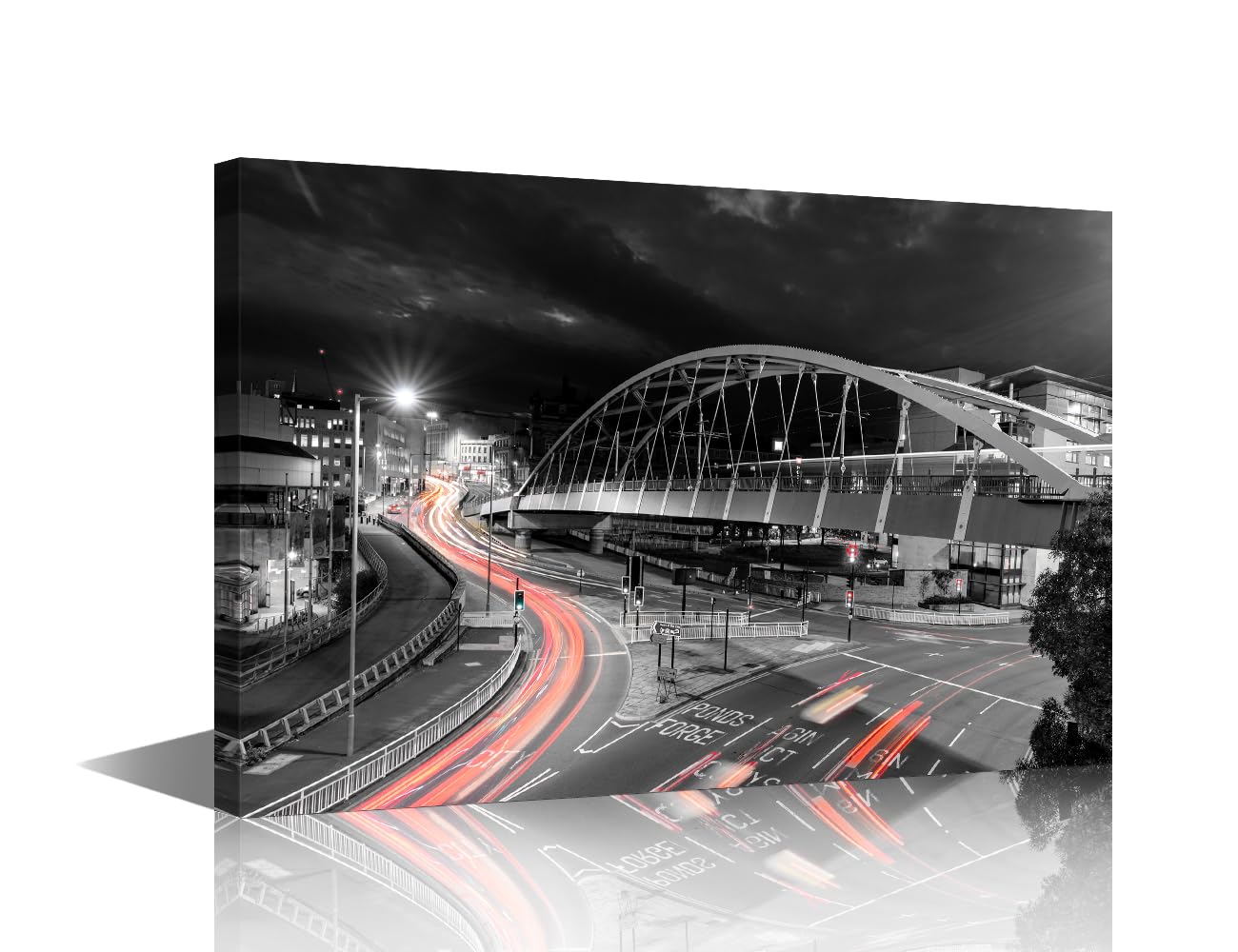 Sheffield England Wall Decorations for Living Room Park Square Bridge Pictures for Bedroom 1 Piece the Supertram Bridge Balck and White Wall Art Artwork Home Decor Framed Ready to Hang (12''Wx 18''H) โ image 1