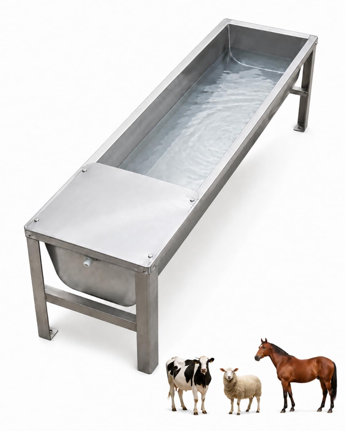 Abbeveratoio Automatico per Bestiame in Acciaio Inox Grande capacità con Valvola a Galleggiante Scarico Riempimento per Cavalli Capre Maiali Animali da Fattoria Uso Esterno,Argento,150cm