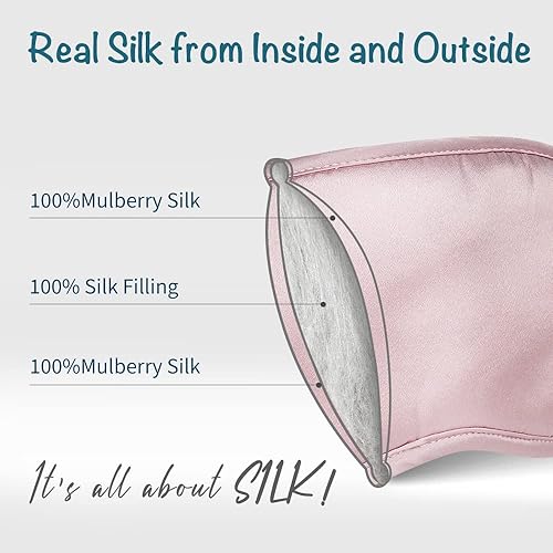 Miniatura 2 de Lulusilk - Antifaz suave de seda para cubrir los ojos al dormir viajar o tomar siestas con elástico para la cabeza EM001-Pink Rosado 1