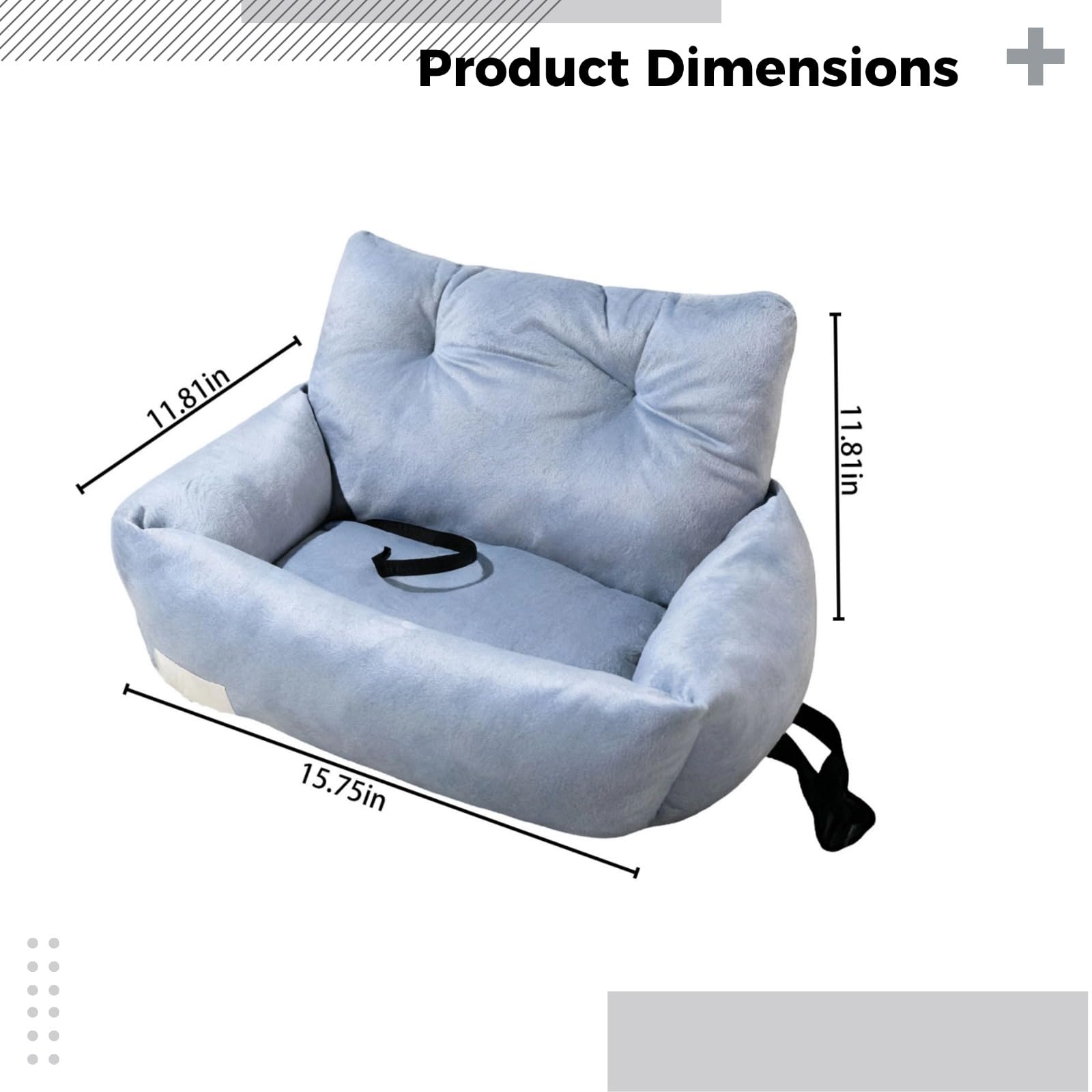 Asiento de coche para perros pequeños, 15.7 x 11.8 x 11.8 pulgadas, 40 x 30 x 30 cm, asiento para mascotas con cuerda de seguridad de doble protección, cama portátil de felpa suave para viajes en