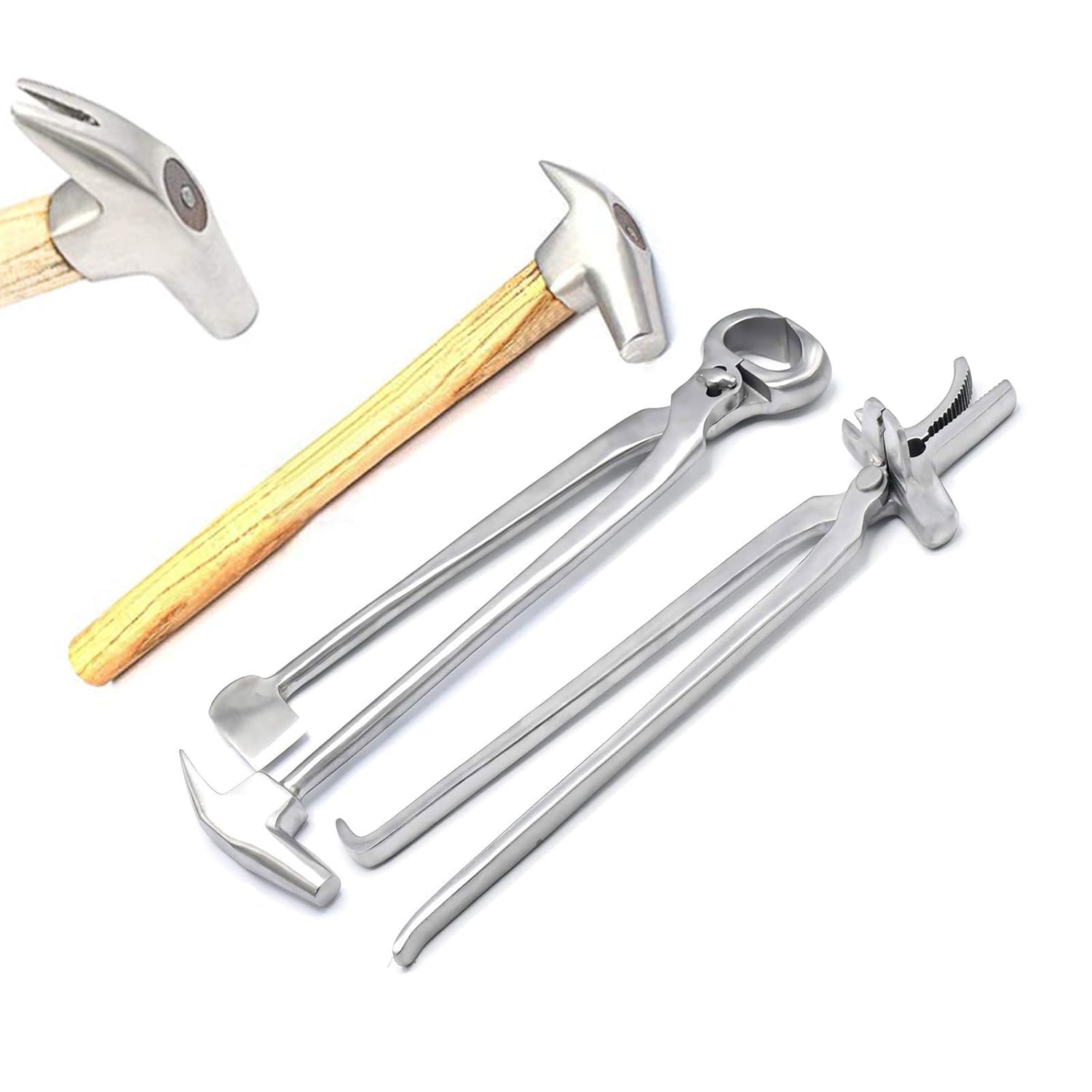 3 PCS Farrier Horse Hoof Kit Multi Nippers, Clincher and Hammer Trimming Shoeing