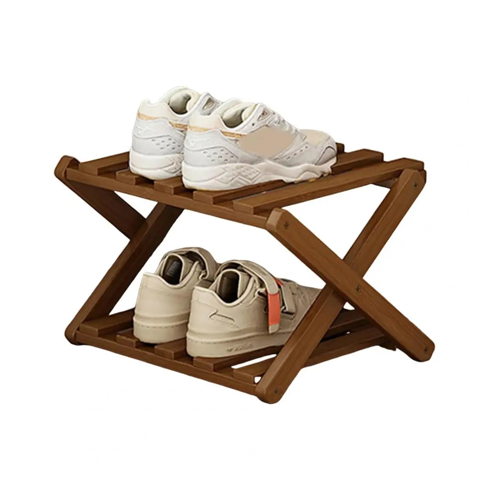 Faltbares Schuhregal aus Bambus, platzsparend, zweilagig, Holzregal für den Eingangsbereich, stilvolle Kaffeefarbe, perfekt für Schuhe und Stiefel