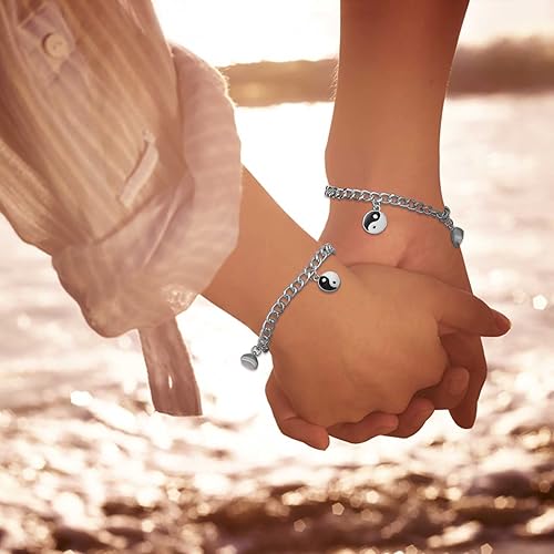Miniatura 2 de Cadenas de eslabones de pulsera pulseras con dije para mujeres y niñas 2 pulseras de metal ajustables para relación de amistad joyería para Navidad