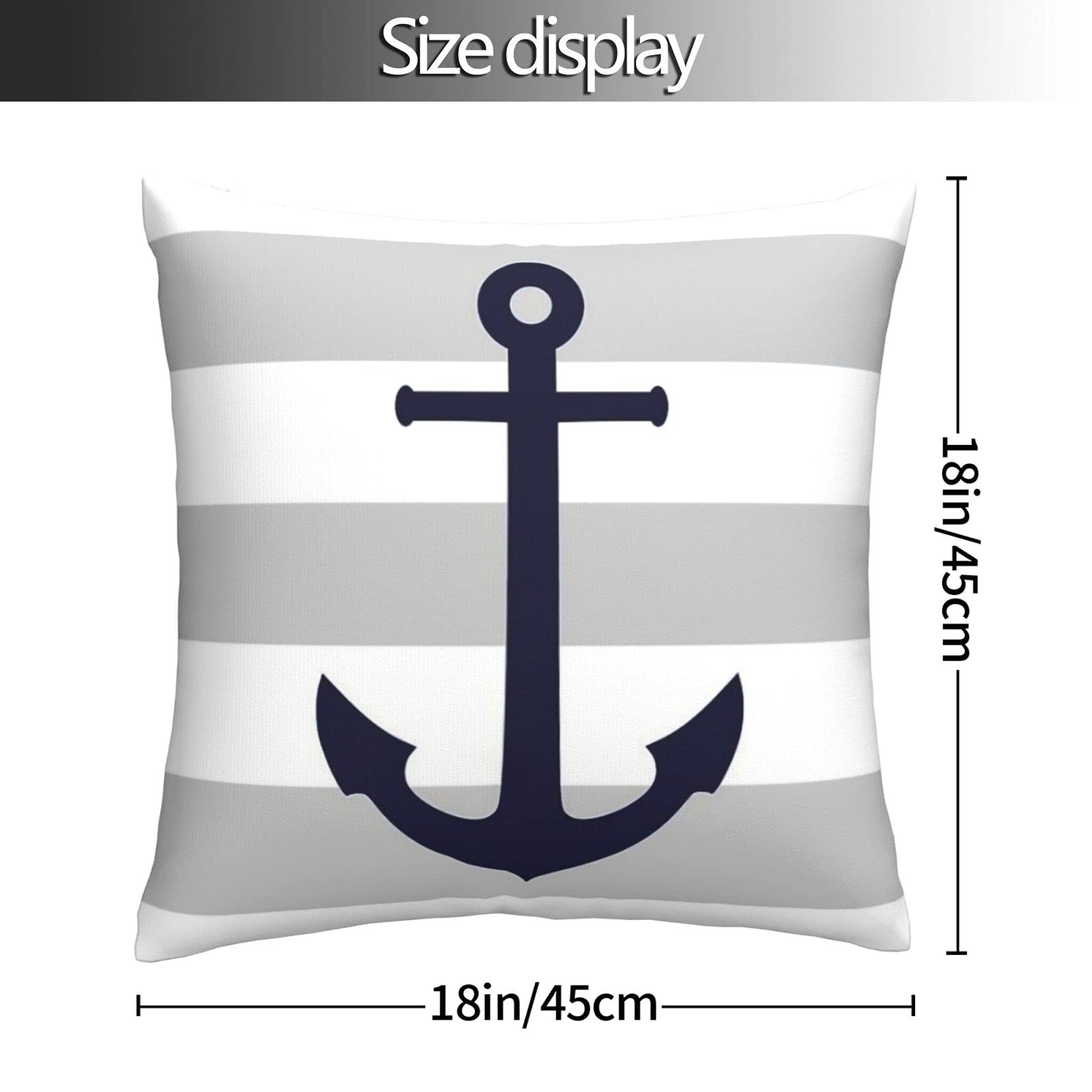 Myshe Square Nautical Navy Anchor on Grey Stripes Decorative
