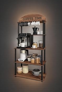 Coffee Time Çok Amaçlı Dolap & Kahve Köşesi – Retro Tasarım, Parlak Beyaz & Safir Meşe, MDF Gövde, Demonte Kurulum, Kahve Makinesi ve Bardak Düzenleyici (Ceviz)