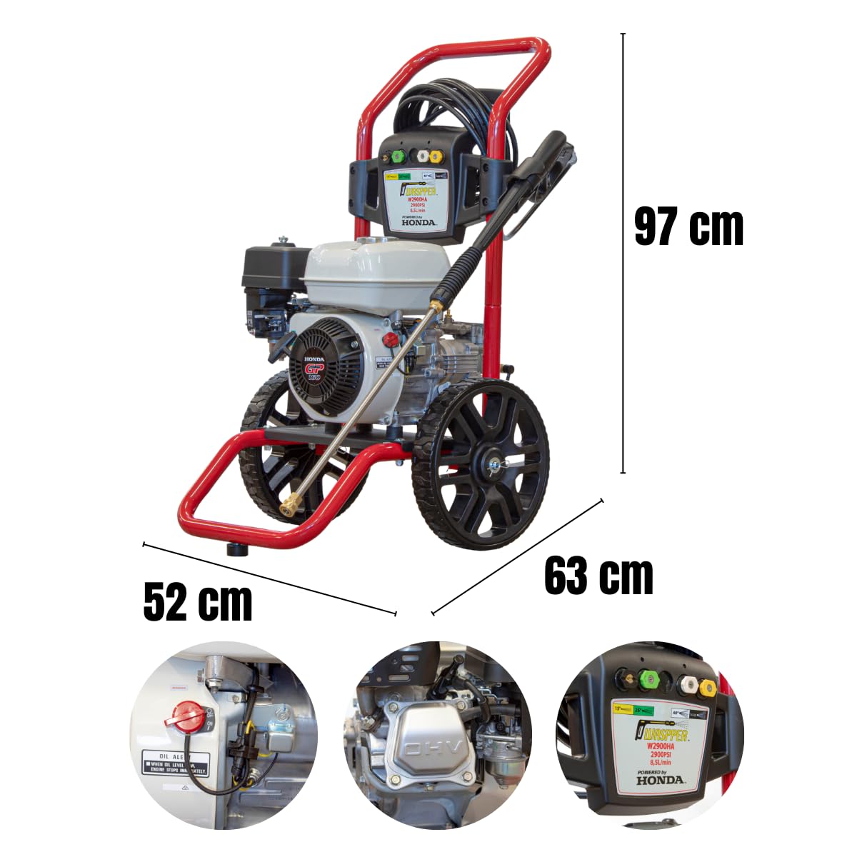 Idropulitrice a Benzina 200 Bar 2900 PSI, Motore Honda GP160 4.8 HP, Portata 8,5 L/min, Pompa Assiale in Alluminio, Tubo Alta Pressione 7,5 m, per Auto Giardino Patio – WASPPER W2900HA