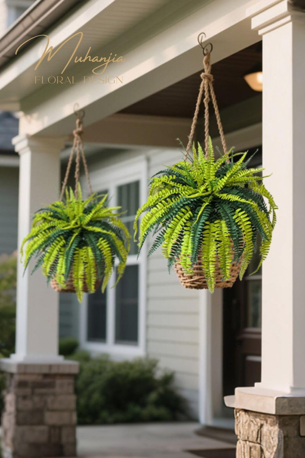 Muhanjia Polyester Artificial Boston Fern Bush,Set of 4,Fake Fern Hanging Plants UV Resistant that Look Real for Outdoors and Home Decor. (36" 4Pcs-Yellow Green)