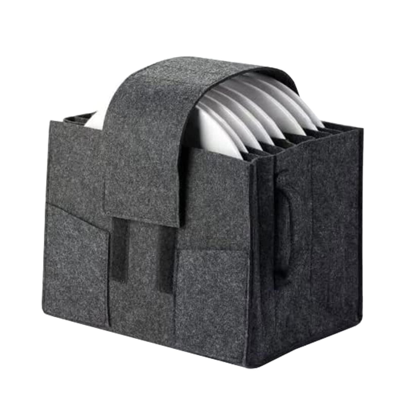 Caravan Plate Holder, Camping Tableware Storage Felt Bag with Dividers Storage Case for 8 Plates Dish Holder Bag, Dinnerware Storage Box for Motorhomes, Caravan, Cupboard Storage Kitchen Accessories