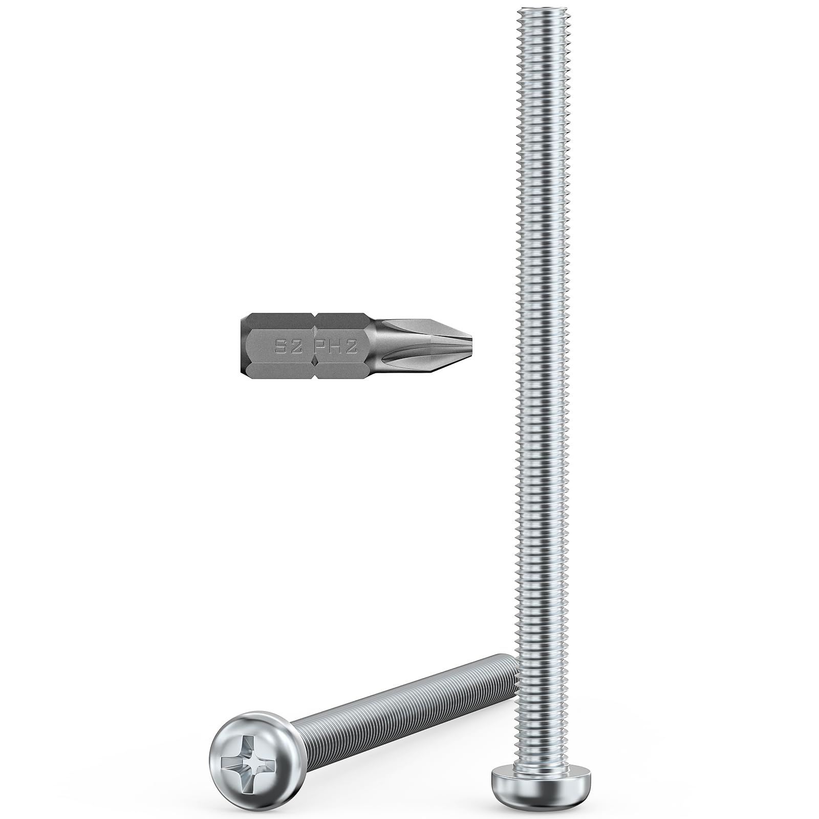 Valorada 20Pcs M5 Screws, M5 x 70mm Pan Head Machine Screws, Phillips Drive, Fully Threaded, Zinc Steel, Bright Finish with Bit