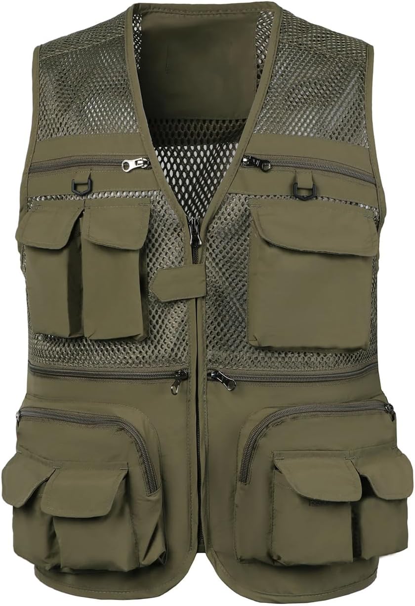 Men Mesh Multi-Pocket Vest Hiking Fishing Cargo Waistcoat Outdoor Sleeveless Jacket