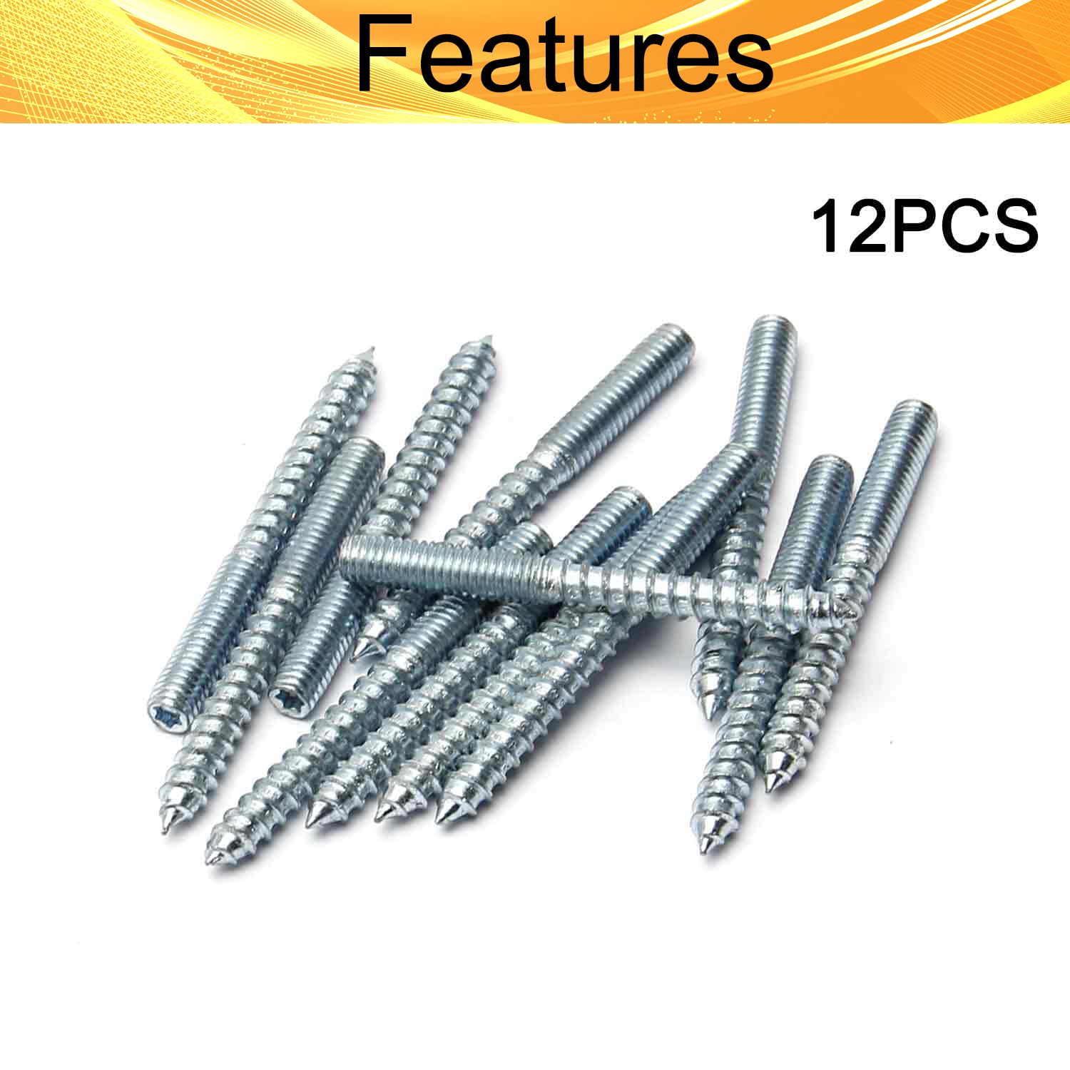 Wenheww 12Pcs Hanger Bolts, M6 x 60mm Double Ended Screws, 60mm/2.36" Length Self-Tapping Screw Wood Dowel Screw Bolts for Wood Furniture Joint, Silver Blue Tone
