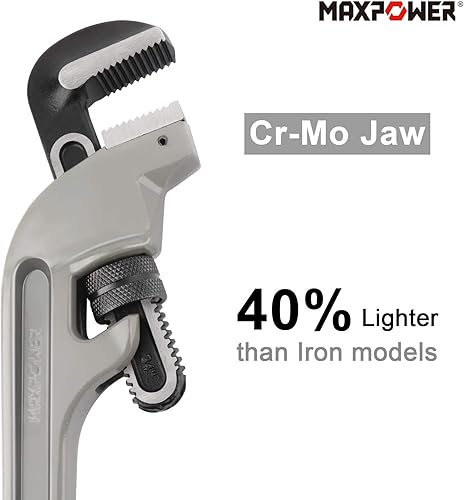 Miniatura 28 de MAXPOWER Llave de tubo de 14 pulgadas, llave de plomería de aluminio 40% más ligera, llaves de tubo recto resistente, capacidad máxima de 2 pulgadas
