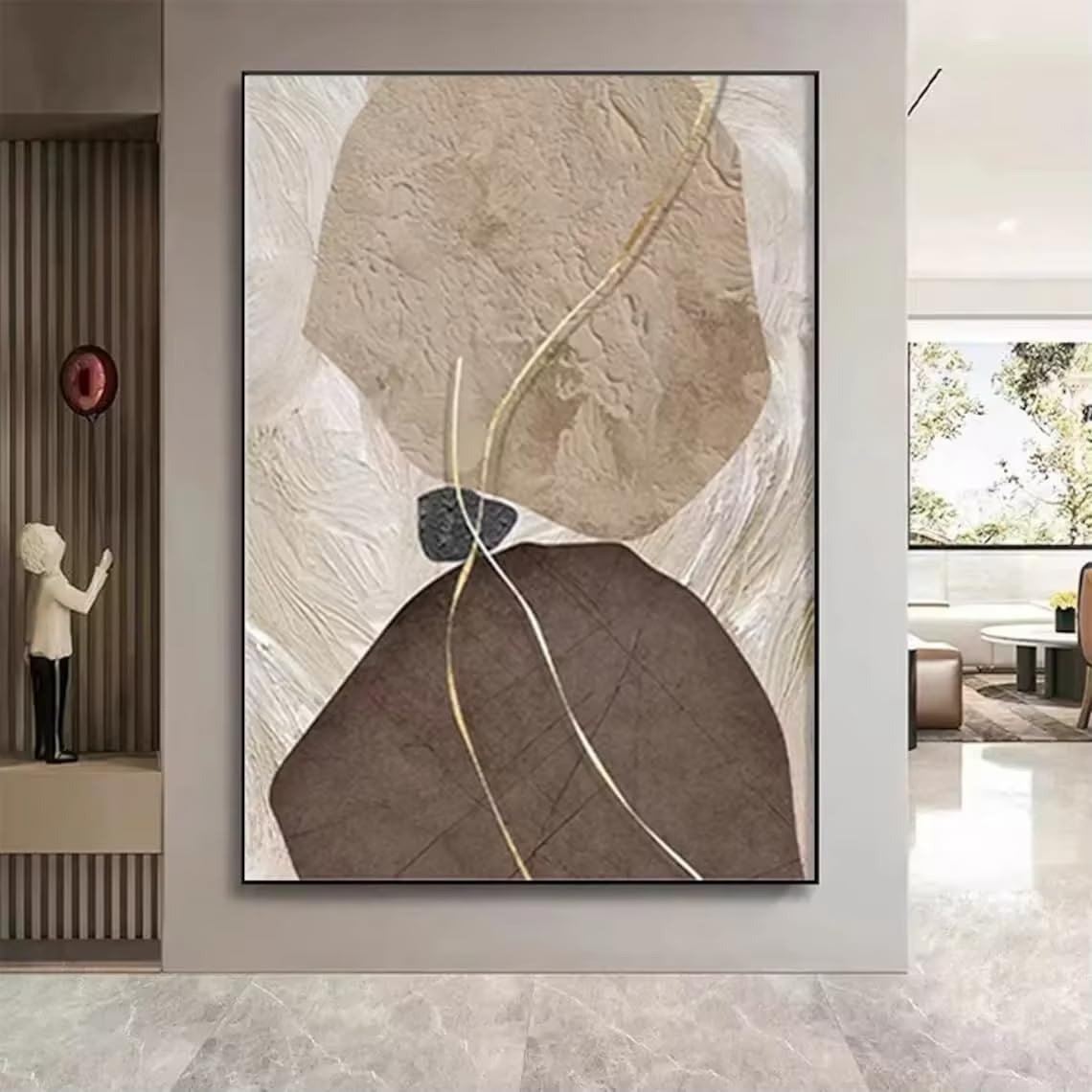 IHHGNB Large Beige Abstract Painting Wabi-sabi Wall Art Black and Beige Painting Earth Tone Painting Wall Art Large Home Decor(60x80cm(24x31in)/No frame)