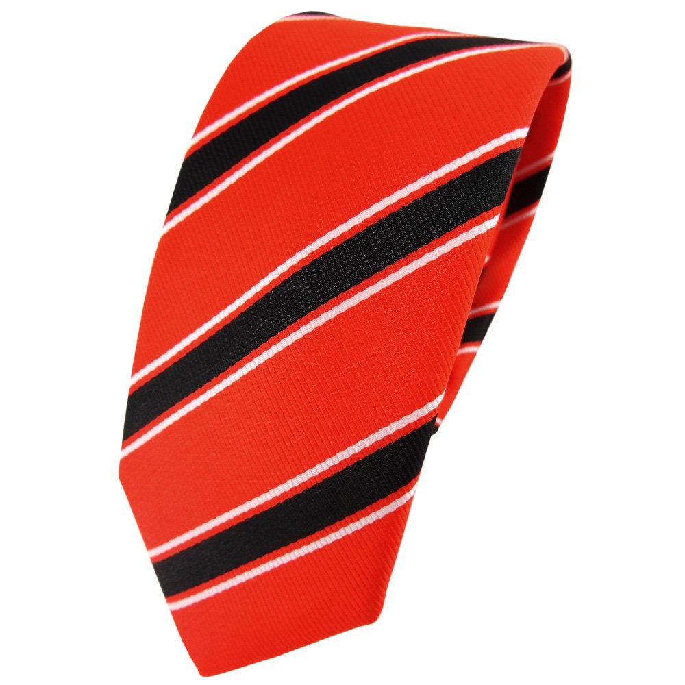 Tigertie Men's Orange Bright Orange Black White Narrow Designer Tie Necktie Orange Leuchtorange Black White Striped - Necktie