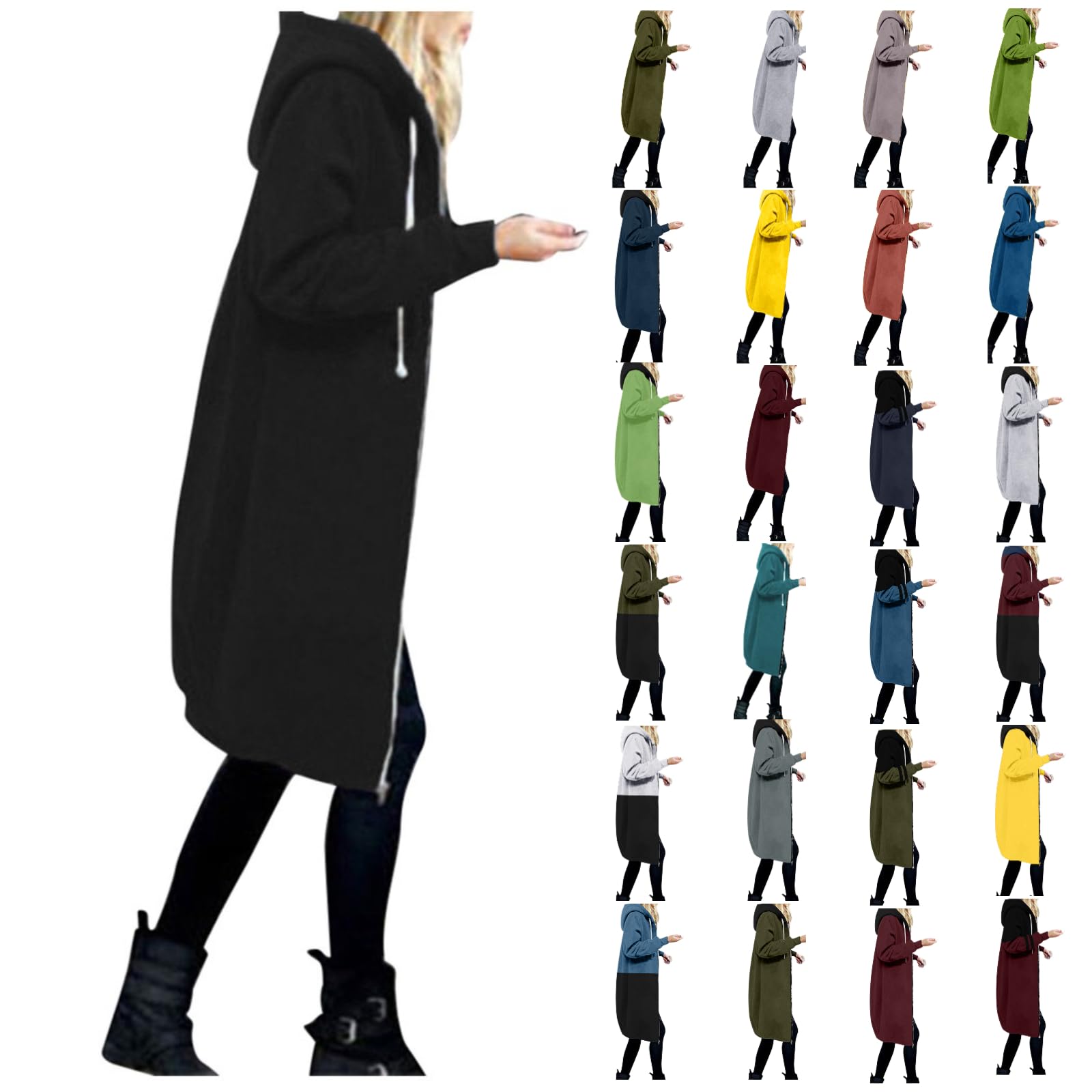 Long Hoodie for Women 2024 Casual Zip Up Drawstring Fleece Sweatshirt Oversized Jackets C…